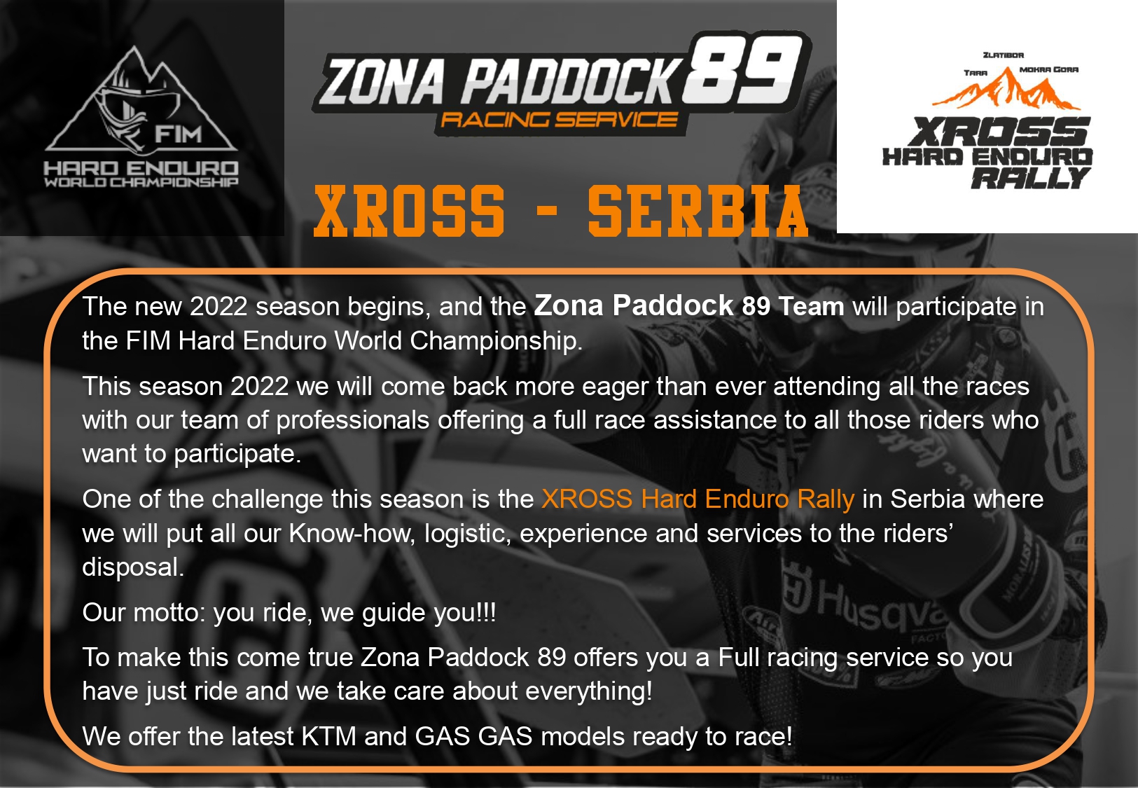 ZONA PADDOCK 89 WILL RENT BIKES AT THE XROSS 2022